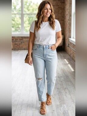 Madewell The Perfect Vintsge Jeans Size 33 Blue Straight Fit Distressed